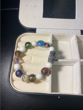 Handcrafted Multicolor Glass Bead Stretch Bracelet - White Accent Beads